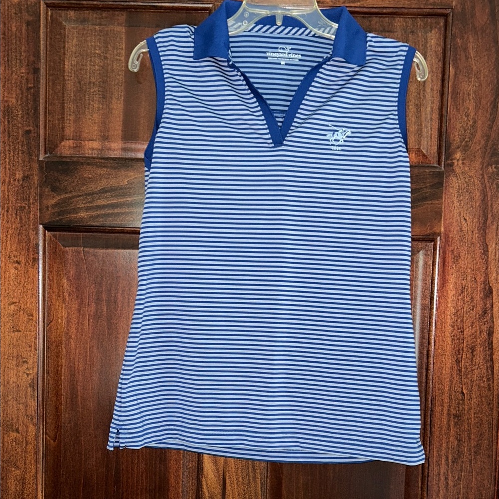 Vineyard Vines Blue and White Striped Sleeveless Polo